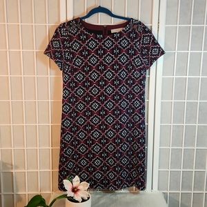 LOFT Geometric Pattern Mini Dress - Maroon, Black and White Size 4
